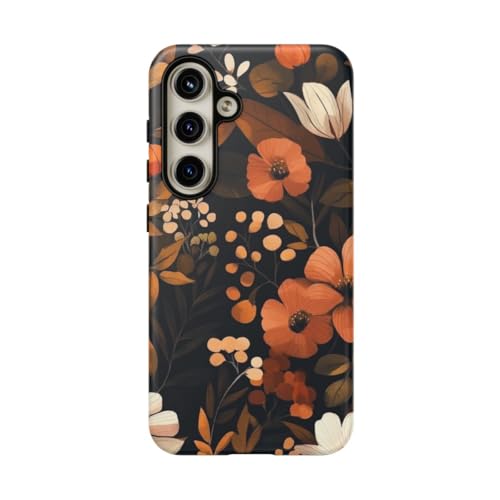 Coque Samsung Galaxy S24 rigide mate marron motif floral d'automne