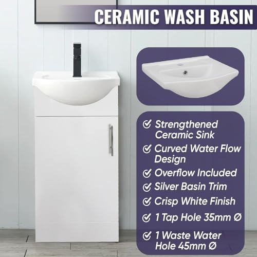 Home Treats 450 Vanity Unit Furniture, Ceramic Wash Basin Sink, Floor Standing, Soft Close Doors Bathroom Storage Cabinet - White (Vanity 65cm) - Image 5