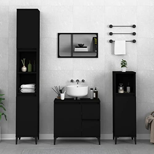 IKAYAA Mueble Columna de Baño Armario Alto de Baño Armario Estrecho Columna de Baño Armario Baño con 2 Estantes y 2 Compartimentos 30x30x190 cm,Negro #2
