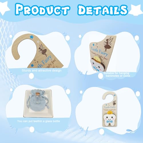 Image of Tooth Fairy Tooth Bag, Tooth Fairy Door Hanger with Tooth Fairy Coin, Money Slot, Keepsake Bottle, Velvet Pouch, Tooth Fairy Box - Encouragement Gift for Boys and Girls Losing Teeth