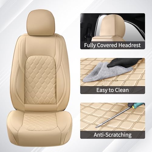 Image of Huidasource Tacoma Front & Rear Full Set Seat Covers Fit for Toyota Tacoma 2016-2023 Double & Crew Cab SR SR5 Limited TRD Sport /Pro /Off Road, Automotive Car Seat Cushion Cover (Full Set /Beige)