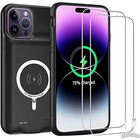 Battery Case for iPhone 14 Pro Max, 10800mAh High-Capacity Protective Rechargeable Extended Charger Cover Compatible with iPhone 14 Pro Max (6.7 inch) Wireless Charging Case Support Carplay - Black Cover