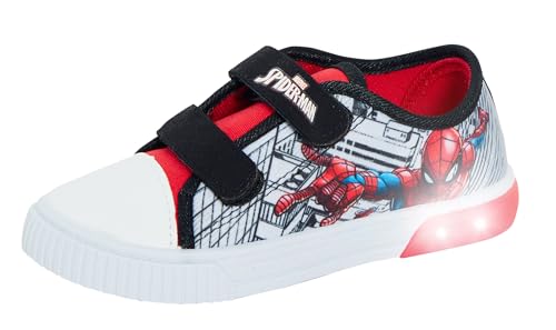Marvel Spiderman Baskets en toile lumineuses pour enfants avec lumières clignotantes, Blanc/noir/gris, 24 EU