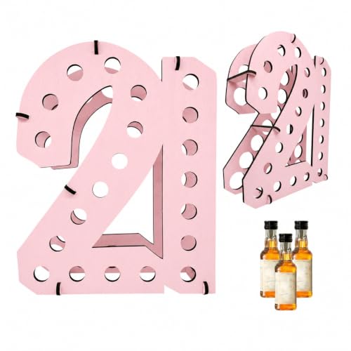 Image of Lumber Reveal USA | Pink 21 Shot Bottle Holder | 21st Birthday Decorations | Unique 21st Birthday Gifts | Holds 21 Shooter Bottles | 4 Colors Available | Assembled