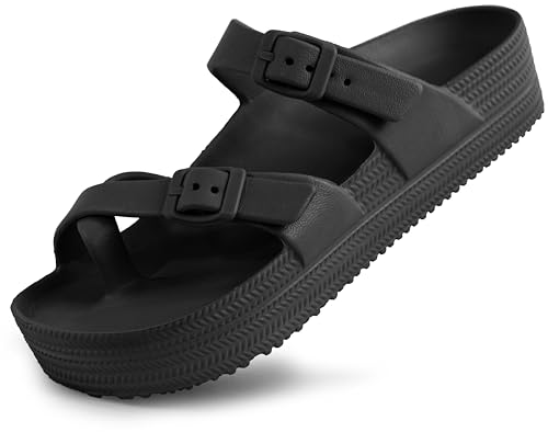 Weweya Womens Sandal with Arch Support - Adjustable Buckle Straps Beach Slides - Summer Lightweight Flip Flops Sandals