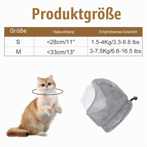 Katzen Maulkorb, Anti-Beißen und Anti-Lecken, Kopfbedeckung für Kätzchen, Atmungsaktives Netzgewebe, Durchsichtige Gesichtsmaske für Katzen, Fellpflege, Krallenschneiden, Baden
