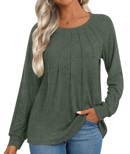 Womens 2025 Fall Tunic Tops Casual Long Sleeve Pleated Blouse Warm Loose Dressy Tshirt For Legging2