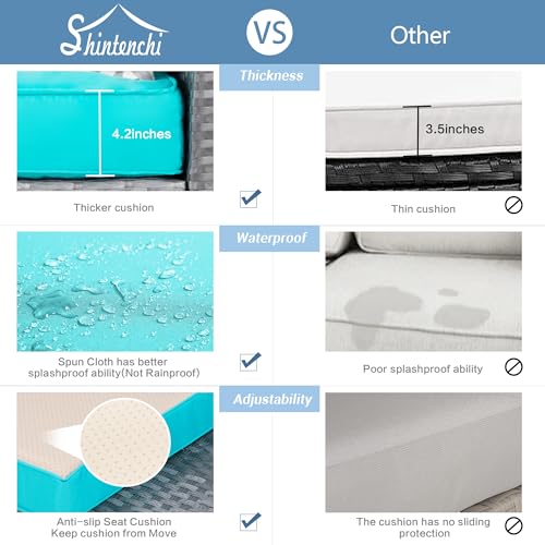 Shintenchi 5 Pieces Outdoor Patio Sectional Sofa Couch, Silver Gray PE Wicker Furniture Conversation Sets with Washable Cushions & Glass Coffee Table for Garden, Poolside, Backyard (Blue) - Image 5