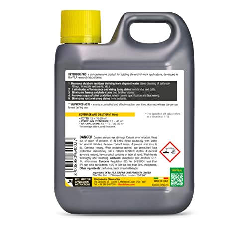 FILA Surface Care Solutions, DETERDEK PRO, Cement Remover and Brick Acid Cleaner, Efflorescence Remover, Strong Patio Cleaner, Ideal for Porcelain Tile, 1L - Image 3