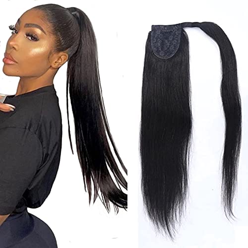 Aiokrtse Extension de cheveux humains raides pour queue de cheval - 20,3 cm - Couleur naturelle Cover