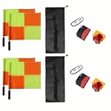 Soccer Referee Flags, 2 Pack Checkered Linesman Flags with Storage Bag for Offside Signaling, High Visibility Referee Equipment Set with Red Yellow Cards and Whistle for Football Training Matches