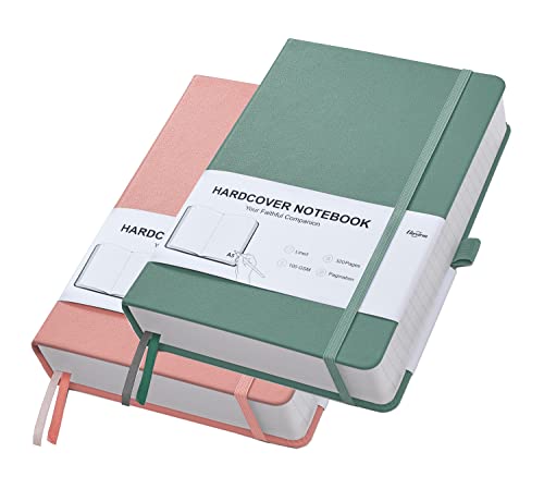 Thick Journal Lined Notebook - Journal Notebook For Writing, A5 Notebook College Ruled, 100Gsm 320 Numbered Pages, Leather Hardcover Notebook For Women Men Work Office School - Green Pink #TOP3