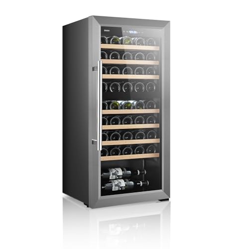 SVAN Vinoteca 45 Botellas Negro SVN4500D. 85W, 2 Zonas IndependientesDisplay LED táctil, Pantalla Digital Exterior, 7 Baldas de Madera, 1 Rejillas Metálicas, Clase de Eficiencia Enérgetica G