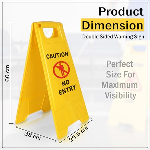Image of GLUN Caution Sign Board No Entry, Size 24 * 15 * 12 Inch Bright Yellow Colour Clear & Bright Font PP Material, UV Resistant, Two-Side Floor Sign Board