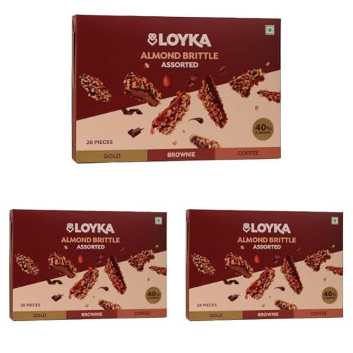 Image of Loyka Almond Brittle Assorted Choco Box - 28 Pcs| Premium Chocolate Gift Hamper | Chocolate & Nut Dryfruit Delicacy | Roasted California Almonds, Dark Choco & Salted Caramel (Pack of 3)