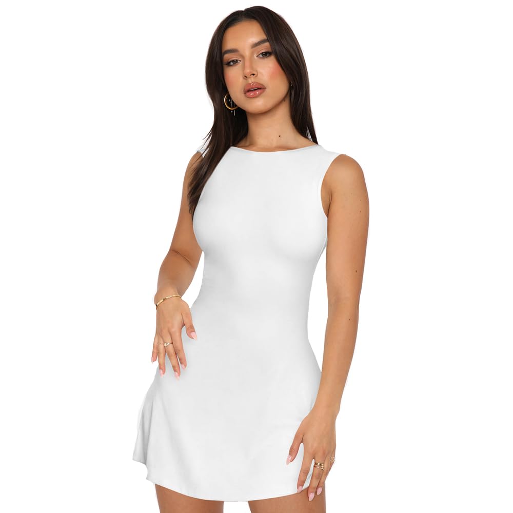 QKEPCY Vestidos de Verano Mujer Sexy Mini Bodycon Vestidos para Mujer Elegante Manga sin Backless Vestido Corto Casual con Cuello Halter Fiesta Partido Playa Club
