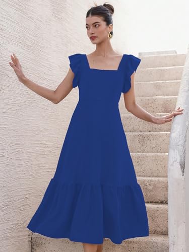 Image of Sugathari Girl's & Women's Solid Color Square Neck, Ruffle-Trimmed Hem Sleeveless, Ruffle Armhole and Casual Dress with Cinched Waist Vacation Outfits Woman (Dress 176)