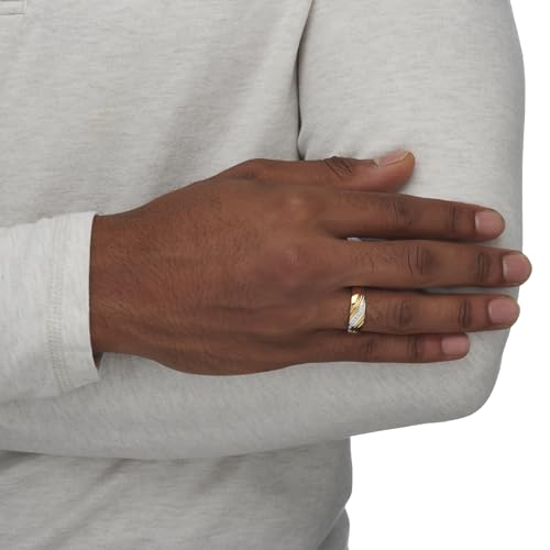 PalmBeach Men's 10K Yellow Gold Round Genuine Diamond Diagonal Ring (1/7 cttw, I Color, I3 Clarity) Sizes 9-134