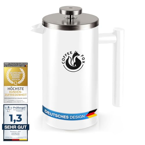 Cafetera de prensa francesa de doble pared de acero inoxidable y filtro de prensa negro (Blanco 350 ml)