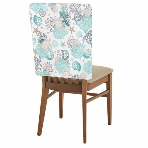 Litter Star Chair Back Covers Set of 4, Sea Turtle Starfish Shell Coral Dining Room Chair Cover Washable Removable Slipcover, Marine Life Art Chairs Protector for Kitchen Hotel Party - Image 9