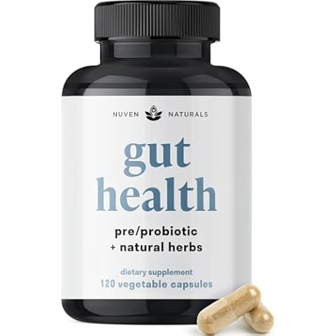 Nuven Naturals All-in-One Gut Health w/Probiotics, Prebiotics, Digestion-Supporting Herbs, and Adaptogens - Leaky Gut Repair Formula to Support Gut Lining, Aid in Digestion, and Promote Good Bacteria Cover