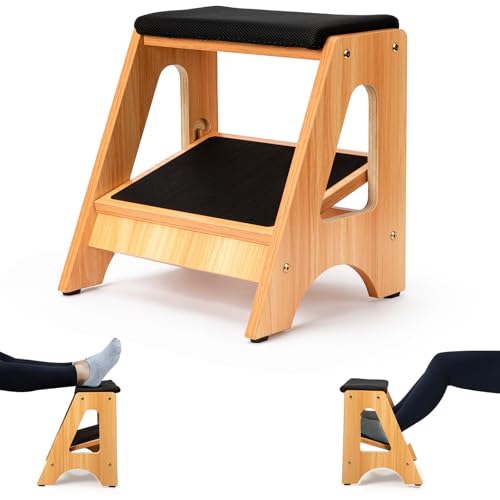 StrongTek Double Step Footrest, Adjustable Wooden Foot Stool with 3 Height Levels, Cushioned Top & Non-Slip Base, Ergonomic Under Desk Leg Rest for Office Home
