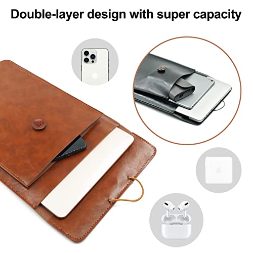 Laptop Sleeve Compatible With 13-14-16 Inch M1 M2 Macbook Pro/Macbook Air/Ipad Air/Ipad Pro, Faux Leather 14In Case, Brown #TOP1