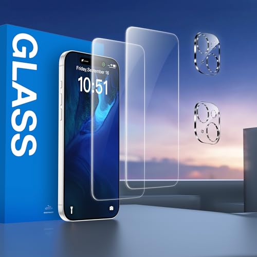 2 Pack for iPhone 12 Mini Screen Protector + Camera Lens Protector, Full Coverage 9H Hardness Tempered Glass, HD Clear, Scratch Resistant, Case Friendly, Bubble Free [2+2 Pack]