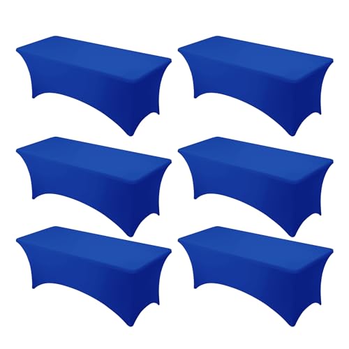 Dailyset 6-Pack Premium Royal Blue Spandex Tablecloths for 8ft Rectangle Tables, Stain & Wrinkle-Resistant, Washable Stretch Polyester Fitted Table Cover for Weddings, Banquets, Trade Shows Events