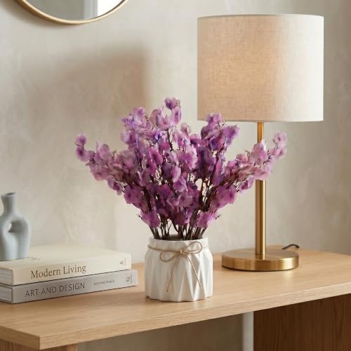 Image of Dekorly Artificial Lavender Plant in White Pot, 18cm - Realistic Faux Flower Arrangement for Home & Office Decor (Set of 1) (1, Light Purple Baby's Breath)