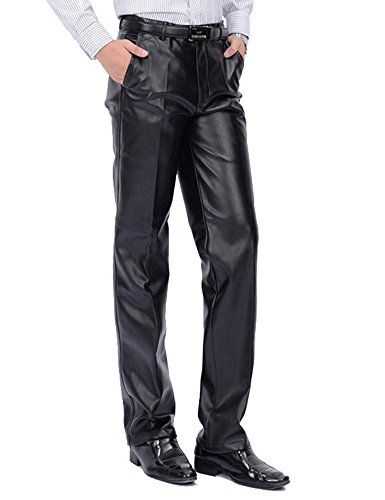 Idopy Men`s Classic Business Casual Regular-Fit Faux Leather Pants 40 Black