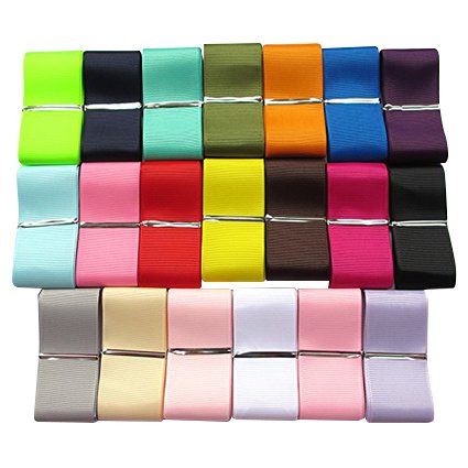 Chenkou Craft Assorted of 20 Yards Grosgrain Ribbon Total 20 Colors Mix Lots Bulk (2"(50mm), Multi-Colored)