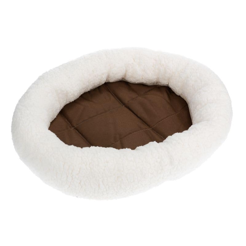 ZOOPLUS Kuschelbett Fluffy 2in1 | Weiches Wende-Bettchen für Hunde und Katzen | Winterseite aus kuscheligem Lammfell-Imitat und Sommerseite aus glattem Nylonstoff | Maße: 50 x 42 x 7,5 cm (wollweiß)