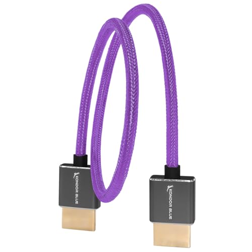 Image of KONDOR BLUE x Geral Undone | Full HDMI 2.0 Type A Male to Male 18 inch Straight Braided Cable | 4K 60Hz 18Gbps, HDR, 3D, Reinforced | for On-Camera Monitors & Recorders + More | Purple