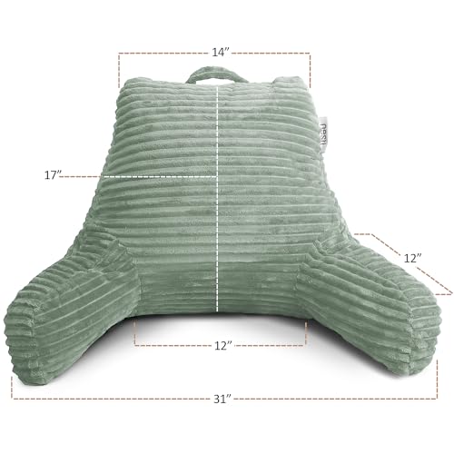 Image of Nestl Reading Pillow with Shredded Memory Foam, Luxe Cut Plush Back Pillow for Sitting Up in Bed, Back and Arms Adjustable Support for Adult & Teens, Backrest Pillows with Washable Cover Sage Green