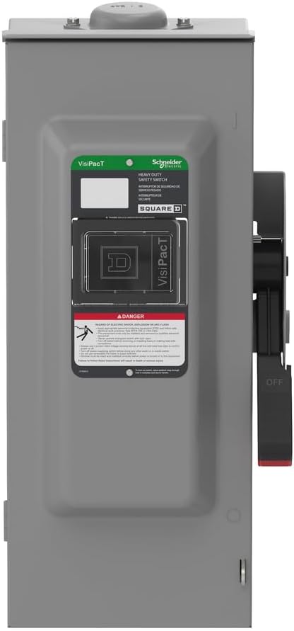Square D by Schneider Electric VH363RB VisiPact Heavy Duty Safety Switch with Viewing Window and Red (On) and Black (Off) Indicators, Fusible 3 Pole, 100A, 600VAC/600VDC, Type 3R