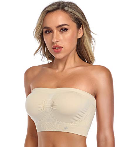 ANGOOL Damen Bandeau BH ohne Bügel Tube BH Top Trägerlos Bralette Nahtlose Dehnbar Weich BH, Hautfarbe, S Fit 65B 65C 65D 70BC 70D 75BC