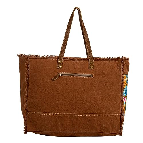 Myra Bag Weekender Bag for Women - Western Upcycled Canvas & Leather Shoulder Bag Blue Ridge Blooms3