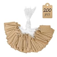 Uniclife 200 Pcs Kraft Preisschilder 2,5 cm beschreibbar Preis Etiketten Kraft Preis Display Tags die Preisgestaltung Kleidung Schmuck Geschenke Blanko-Hang-Tag Marking Tags mit Schnüren, 3,5 x 2,2 cm