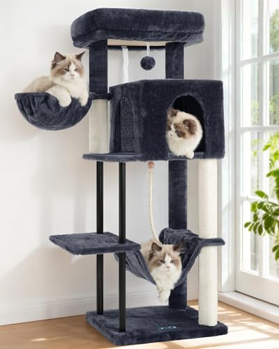 Image of Gitelsnour Cat Tree, Cat Tower for Indoor Cats, 43.3 inch Cat Tree Tower with Sturdy Steel Tube, Hammock, Cat Condo for Small Cats and Kittens, Scratching Post, Smoky Gray GCT004SG
