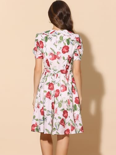 Image of Allegra K Women's Vintage Peter Pan Collar High Waist Flowy Midi Puff Sleeve Floral Dress