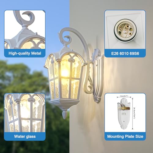 Outdoor Wall Lights for Porch, Patio, Garage - 17.1'' H White Exterior Lighting Fixtures, Waterproof & Anti-Rust Outside Wall Lantern, Vintage Outdoor Lights Wall Mount for House, 2 Pack