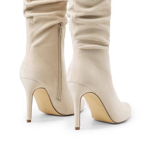 DREAM PAIRS Knee High Boots for Women, Pointed Toe Stiletto High Heel Slouchy Suede with Side Zipper Tall Boots3