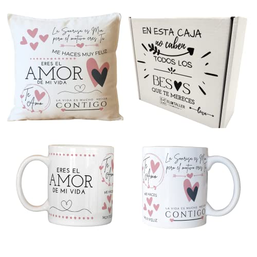 ETKR - Regalos Originales para Parejas - Regalo para Novia - Regalos San Valentin - Pack Taza + Cojín con Relleno - San Valentin - Regalo Pareja, Enamorados, Novia, Novio, Para Hombre, Mujer- Amor ETKR - Regalos Originales para Parejas - Regalo para Novia - Regalos San Valentin - Pack Taza + Cojín con Relleno - San Valentin - Regalo Pareja, Enamorados, Novia, Novio, Para Hombre, Mujer- Amor