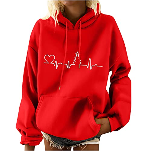 bbba 2022 Nouveau NoëL Sweat Femme Automne Hiver Sweat Shirts Père Noël Imprimée à Col Round Manches Longues Pullover Moches Noël Pull Grande Taille Décontractée Ample Blouses Tops Cover