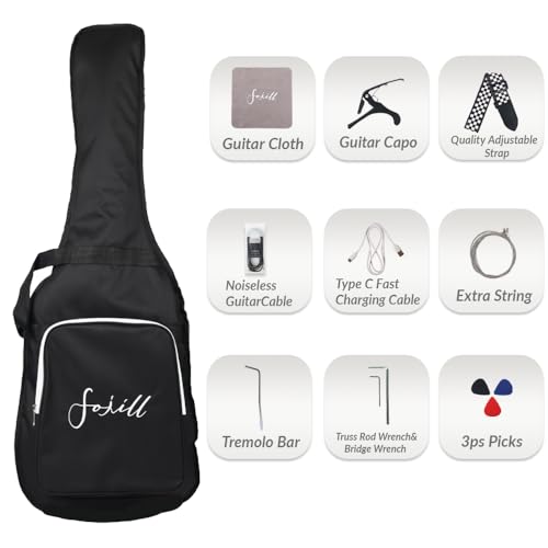 Fojill HSS Pickup 39 Inch Full Size Electric Guitar Kit Set Beginner Starter Combo Package Bundle 10W Battery Power Bluetooth Amp Accessory Bag,Picks, Cable, Strap, Extra Strings (FSTK-60, Cream) by FOJILL - Used condition - Image 6