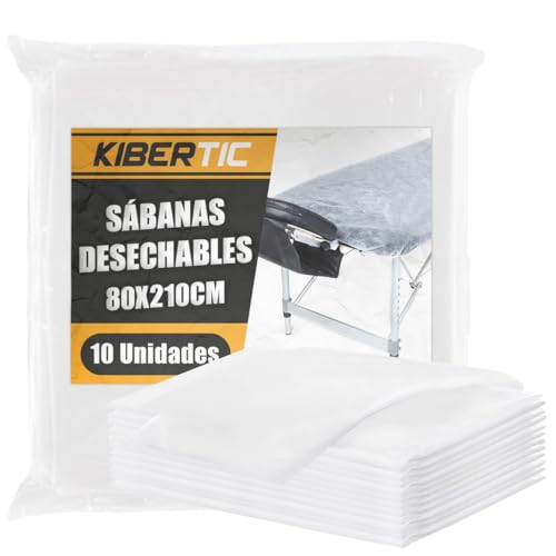 KIBERTIC - 10 Uds Sábanas de Camilla Ajustables Desechables 80x210cm de TNT SMS | Funda Camilla Masaje |Blanca Tela Desechable para Camilla,Funda Colchón, Hotel, Salón de Belleza y Estética