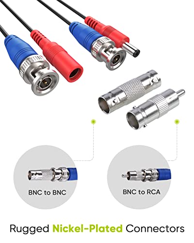 Sannce 4-Pack 100Ft Bnc Video And Power Security Camera Cable With Bnc Connectors And Rca Adapters For Cctv Camera System 100Pcs Cable Clips (Black) #TOP7