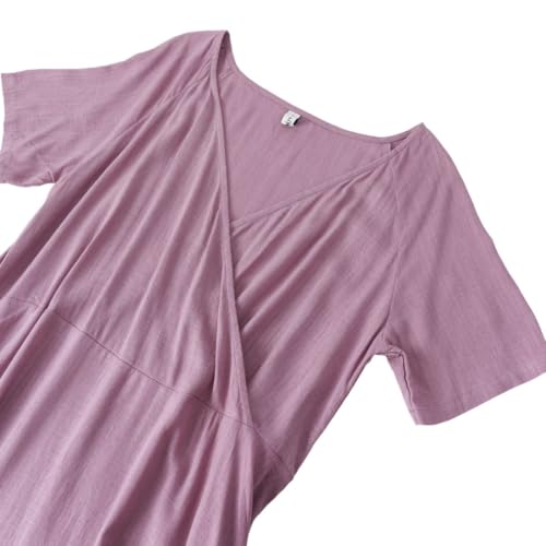 Amazhiyu Womens Linen Short Sleeve V Neck Wrap Maxi Dress Belt Tie with Pockets4