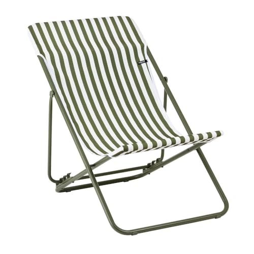 Lafuma MOBILIER - Transat Jardin Pliable - Chilienne Multi-Positions - Maxi Transat - Airlon - Vert Rayure Moss - Fabriqué en France - LFM5393_A000 - Garantie...